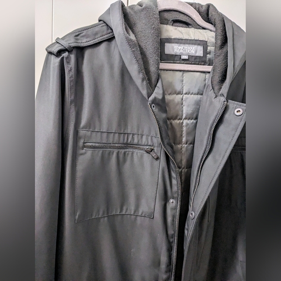 KENNETH COLE REACTION, Black zip up, button up, Hooded Coat, Size XXL. - Picture 2 of 9